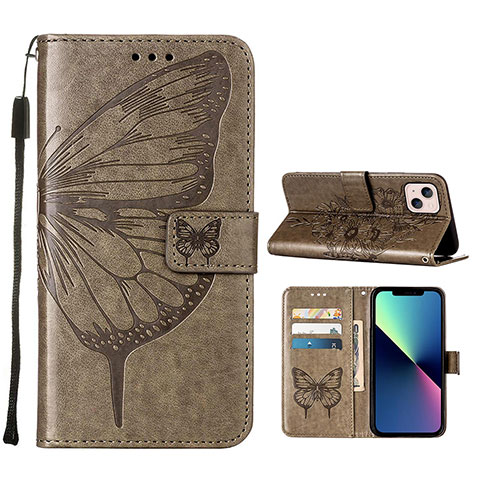 Coque Portefeuille Papillon Livre Cuir Etui Clapet L10 pour Apple iPhone 14 Plus Gris Fonce