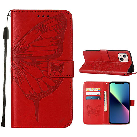 Coque Portefeuille Papillon Livre Cuir Etui Clapet L10 pour Apple iPhone 14 Plus Rouge