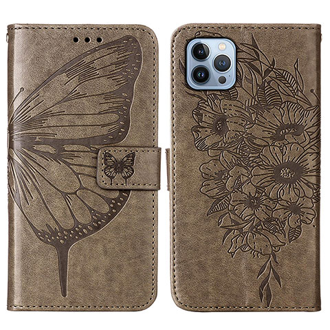 Coque Portefeuille Papillon Livre Cuir Etui Clapet L10 pour Apple iPhone 14 Pro Max Gris Fonce