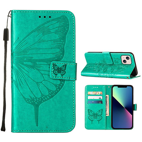 Coque Portefeuille Papillon Livre Cuir Etui Clapet L10 pour Apple iPhone 14 Vert