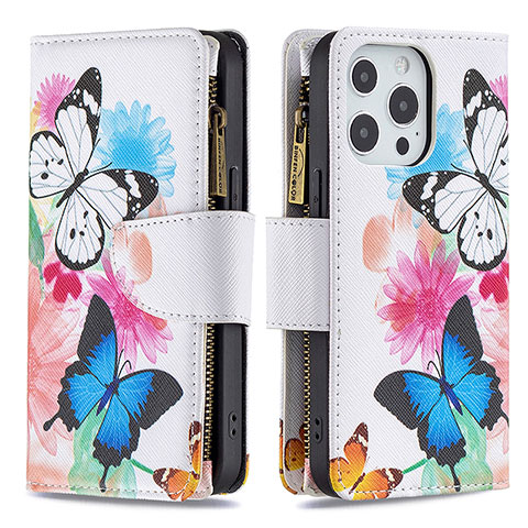 Coque Portefeuille Papillon Livre Cuir Etui Clapet pour Apple iPhone 14 Pro Max Rose