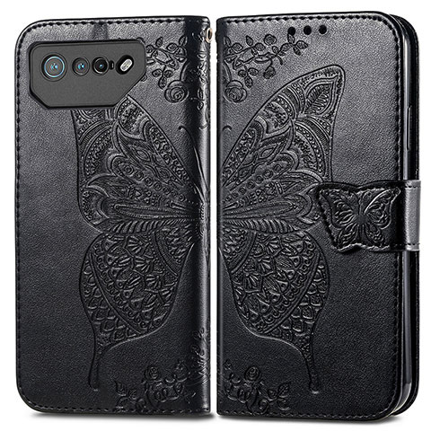 Coque Portefeuille Papillon Livre Cuir Etui Clapet pour Asus ROG Phone 7 Noir