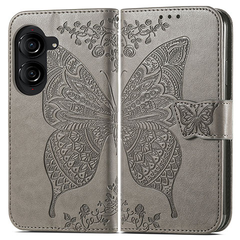 Coque Portefeuille Papillon Livre Cuir Etui Clapet pour Asus ZenFone 10 Gris