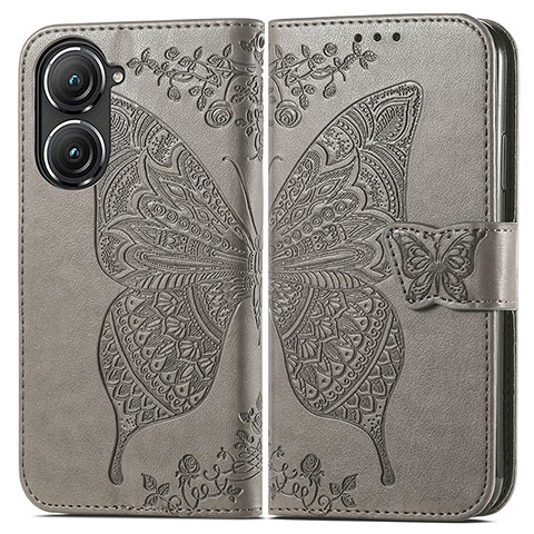 Coque Portefeuille Papillon Livre Cuir Etui Clapet pour Asus Zenfone 9 Gris