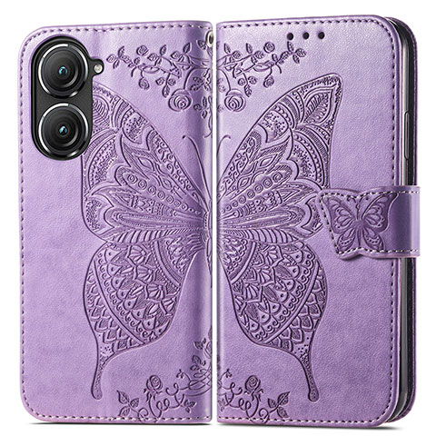 Coque Portefeuille Papillon Livre Cuir Etui Clapet pour Asus Zenfone 9 Violet Clair