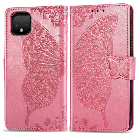 Coque Portefeuille Papillon Livre Cuir Etui Clapet pour Google Pixel 4 XL Rose Rouge