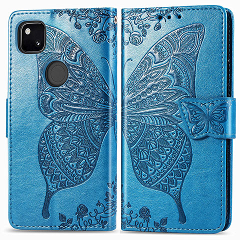 Coque Portefeuille Papillon Livre Cuir Etui Clapet pour Google Pixel 4a Bleu