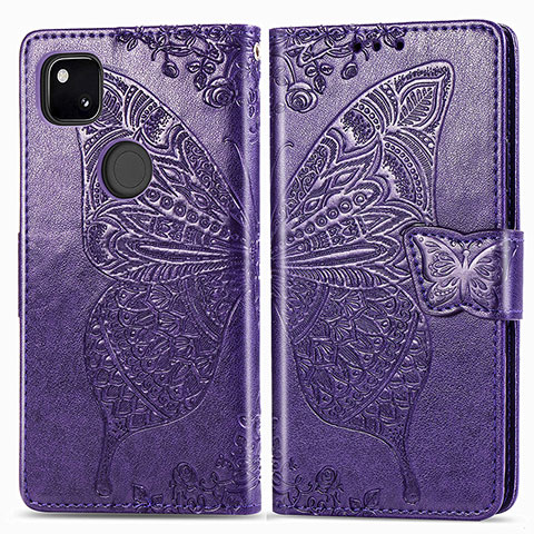 Coque Portefeuille Papillon Livre Cuir Etui Clapet pour Google Pixel 4a Violet