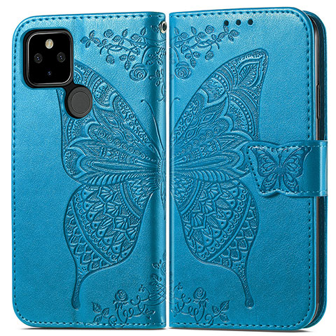 Coque Portefeuille Papillon Livre Cuir Etui Clapet pour Google Pixel 5a 5G Bleu