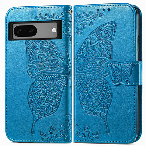 Coque Portefeuille Papillon Livre Cuir Etui Clapet pour Google Pixel 7 5G Bleu