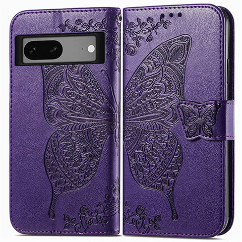 Coque Portefeuille Papillon Livre Cuir Etui Clapet pour Google Pixel 7 5G Violet