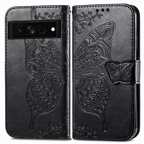 Coque Portefeuille Papillon Livre Cuir Etui Clapet pour Google Pixel 7 Pro 5G Noir