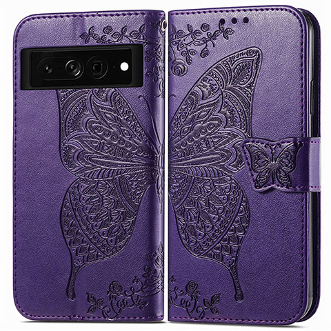 Coque Portefeuille Papillon Livre Cuir Etui Clapet pour Google Pixel 7 Pro 5G Violet