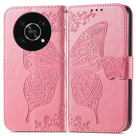 Coque Portefeuille Papillon Livre Cuir Etui Clapet pour Huawei Enjoy 50 Pro Rose Rouge