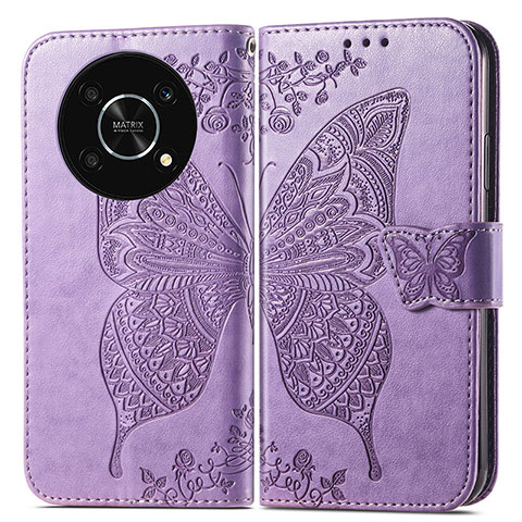 Coque Portefeuille Papillon Livre Cuir Etui Clapet pour Huawei Enjoy 50 Pro Violet Clair