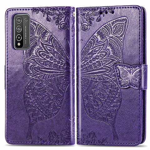 Coque Portefeuille Papillon Livre Cuir Etui Clapet pour Huawei Honor 10X Lite Violet