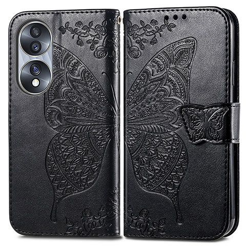 Coque Portefeuille Papillon Livre Cuir Etui Clapet pour Huawei Honor 70 5G Noir