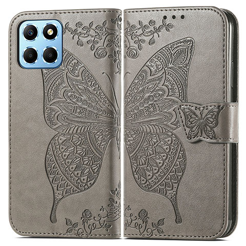 Coque Portefeuille Papillon Livre Cuir Etui Clapet pour Huawei Honor 70 Lite 5G Gris