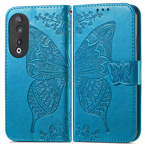 Coque Portefeuille Papillon Livre Cuir Etui Clapet pour Huawei Honor 90 5G Bleu