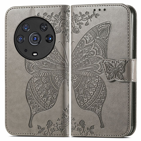 Coque Portefeuille Papillon Livre Cuir Etui Clapet pour Huawei Honor Magic3 Pro 5G Gris