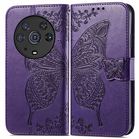 Coque Portefeuille Papillon Livre Cuir Etui Clapet pour Huawei Honor Magic3 Pro 5G Violet