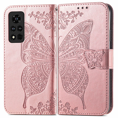 Coque Portefeuille Papillon Livre Cuir Etui Clapet pour Huawei Honor V40 5G Or Rose