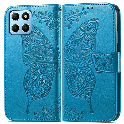 Coque Portefeuille Papillon Livre Cuir Etui Clapet pour Huawei Honor X6 Bleu