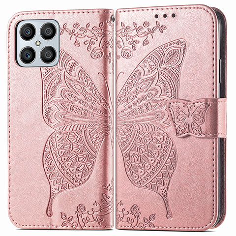 Coque Portefeuille Papillon Livre Cuir Etui Clapet pour Huawei Honor X8 4G Or Rose