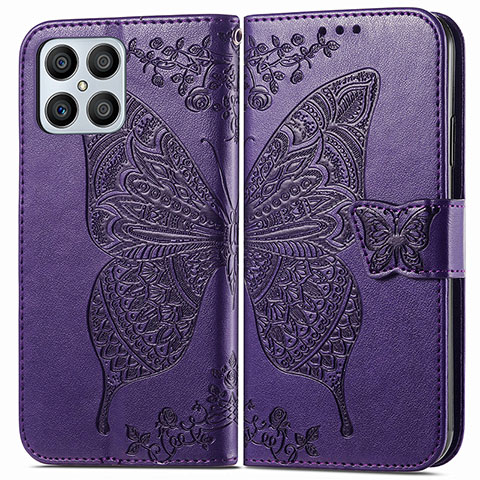 Coque Portefeuille Papillon Livre Cuir Etui Clapet pour Huawei Honor X8 4G Violet