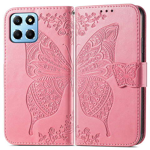 Coque Portefeuille Papillon Livre Cuir Etui Clapet pour Huawei Honor X8 5G Rose Rouge