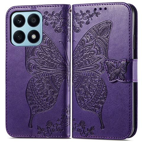 Coque Portefeuille Papillon Livre Cuir Etui Clapet pour Huawei Honor X8a 4G Violet