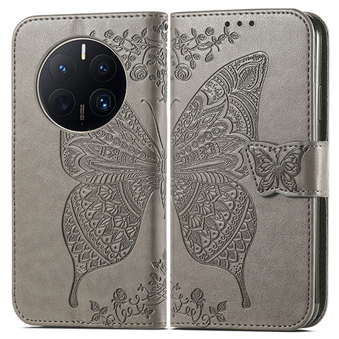 Coque Portefeuille Papillon Livre Cuir Etui Clapet pour Huawei Mate 50 Pro Gris