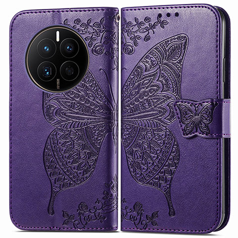 Coque Portefeuille Papillon Livre Cuir Etui Clapet pour Huawei Mate 50E Violet