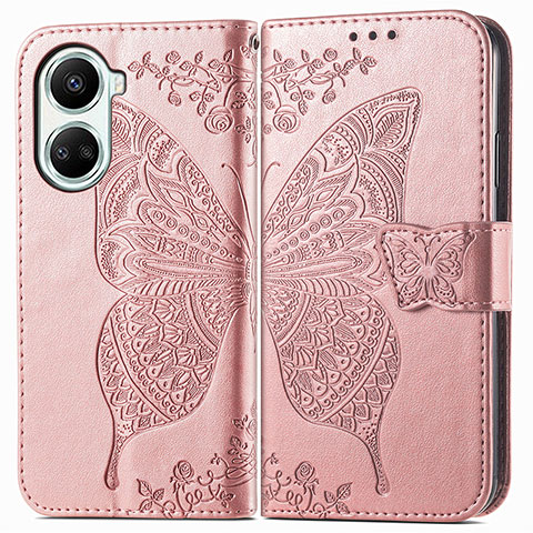 Coque Portefeuille Papillon Livre Cuir Etui Clapet pour Huawei Nova 10 SE Or Rose