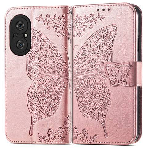 Coque Portefeuille Papillon Livre Cuir Etui Clapet pour Huawei Nova 9 SE Or Rose