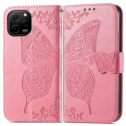 Coque Portefeuille Papillon Livre Cuir Etui Clapet pour Huawei Nova Y61 Rose Rouge