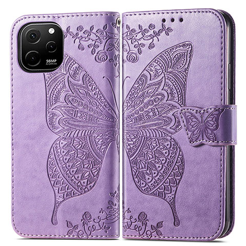 Coque Portefeuille Papillon Livre Cuir Etui Clapet pour Huawei Nova Y61 Violet Clair