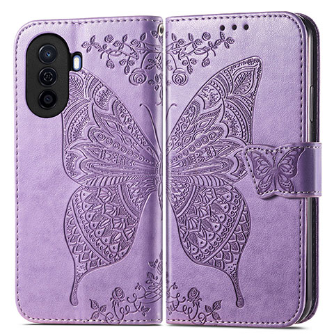 Coque Portefeuille Papillon Livre Cuir Etui Clapet pour Huawei Nova Y70 Violet Clair