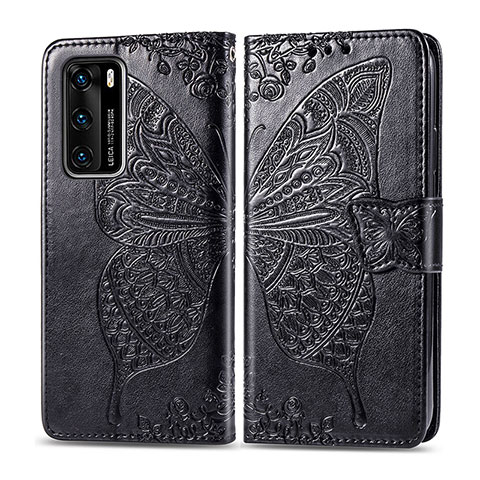 Coque Portefeuille Papillon Livre Cuir Etui Clapet pour Huawei P40 Noir