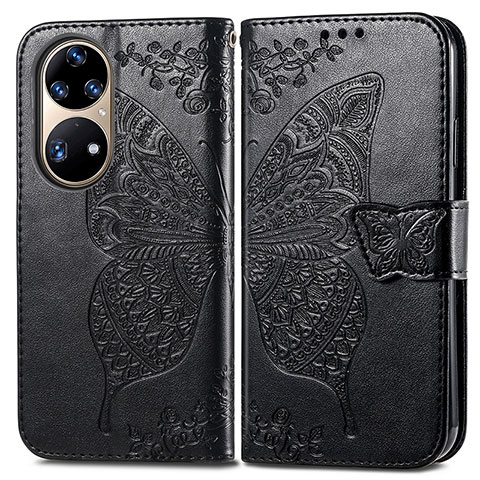 Coque Portefeuille Papillon Livre Cuir Etui Clapet pour Huawei P50 Noir