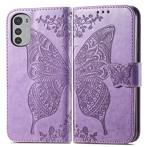 Coque Portefeuille Papillon Livre Cuir Etui Clapet pour Motorola Moto E32 Violet Clair