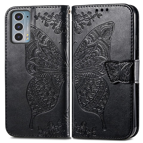 Coque Portefeuille Papillon Livre Cuir Etui Clapet pour Motorola Moto Edge 20 5G Noir