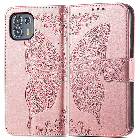 Coque Portefeuille Papillon Livre Cuir Etui Clapet pour Motorola Moto Edge 20 Lite 5G Rose