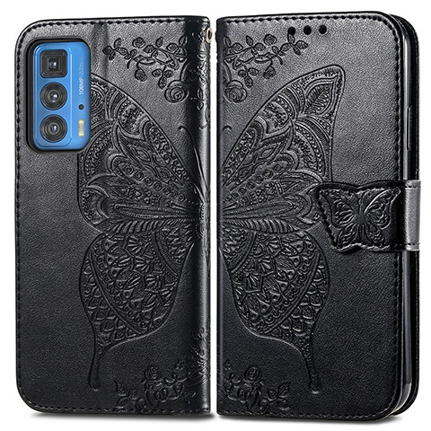 Coque Portefeuille Papillon Livre Cuir Etui Clapet pour Motorola Moto Edge 20 Pro 5G Noir