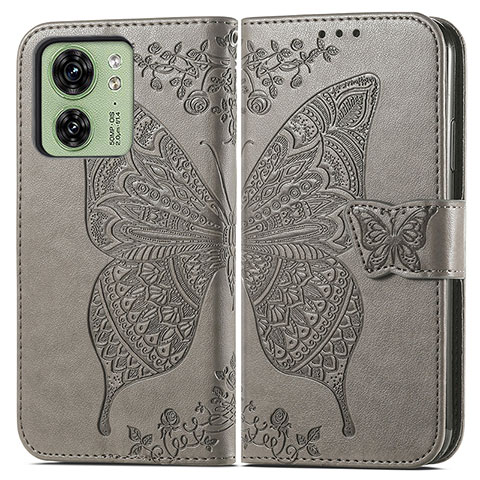 Coque Portefeuille Papillon Livre Cuir Etui Clapet pour Motorola Moto Edge (2023) 5G Gris