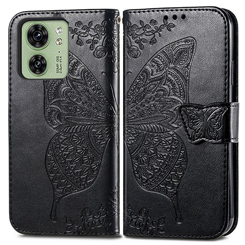 Coque Portefeuille Papillon Livre Cuir Etui Clapet pour Motorola Moto Edge 40 5G Noir