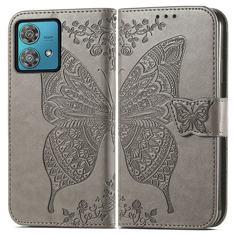 Coque Portefeuille Papillon Livre Cuir Etui Clapet pour Motorola Moto Edge 40 Neo 5G Gris