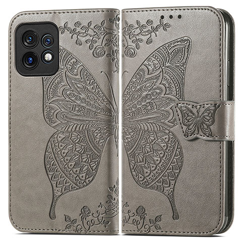 Coque Portefeuille Papillon Livre Cuir Etui Clapet pour Motorola Moto Edge 40 Pro 5G Gris