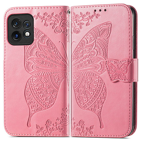 Coque Portefeuille Papillon Livre Cuir Etui Clapet pour Motorola Moto Edge Plus (2023) 5G Rose Rouge