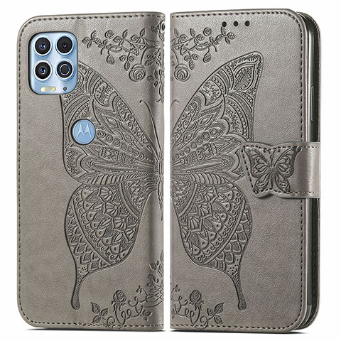 Coque Portefeuille Papillon Livre Cuir Etui Clapet pour Motorola Moto Edge S 5G Gris